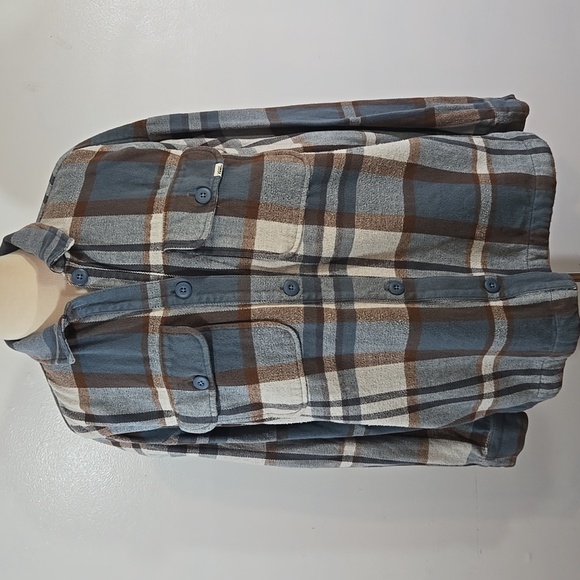 Vans Eliza Plaid Blue & Brown Flannel Jacket Shaket - Picture 1 of 11